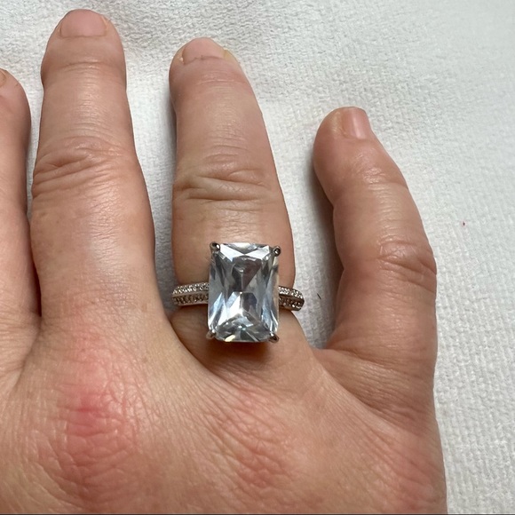 NEW 925 Sterling Silver White Diamond Emerald Radiant Cut Wedding Ring Sapphires - Picture 6 of 16